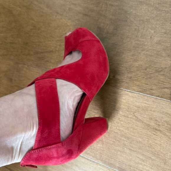 Easy Spirit Open Toe Red Platform Nubuck Leather Shoes US 8.5 - Picture 2 of 10